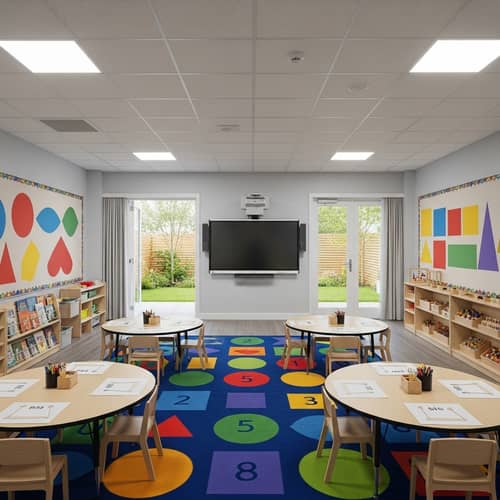 Educational Classroom with Geometry-themed Decor