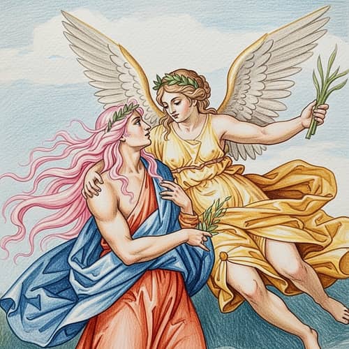Michelangelo's 'The Creation of Adam' Reinterpretation with Pink Hair