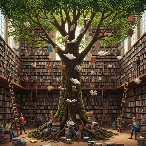 Ancient Tree of Knowledge in Eternal Library - Wisdom & Growth