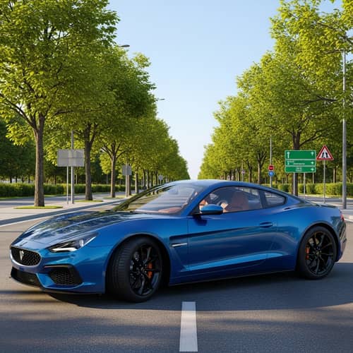 Gleaming Modern Sports Car in Metallic Blue | Luxury Leather Interior