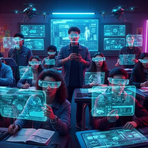 Students in a Cyberpunk Future Classroom