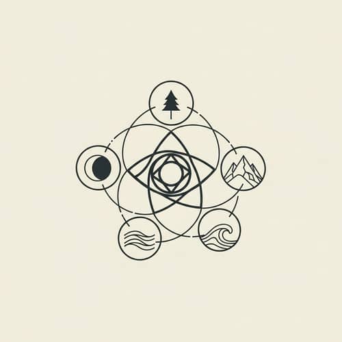 Intricate Logo Design with Five Symbols Arranged Harmoniously