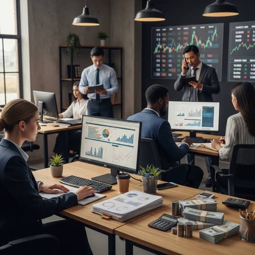 Diverse Professionals in a Busy Office Environment | Financial Analysis