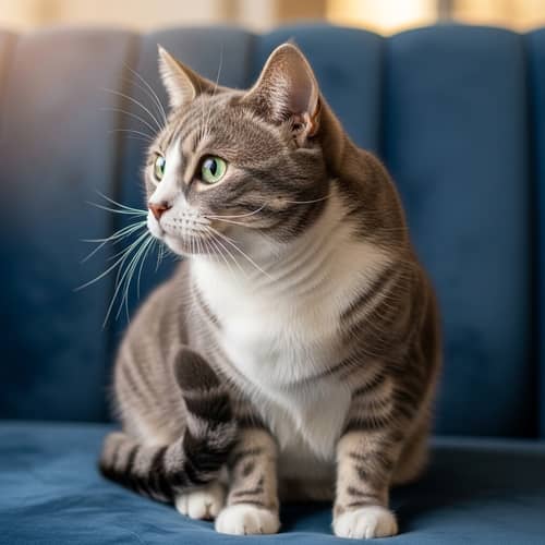Cozy Grey and White Cat with Green Eyes | Indoor Setting