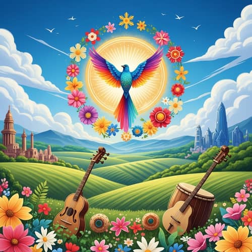 Vibrant Digital Art Piece: Language, Freedom, and Cultural Heritage