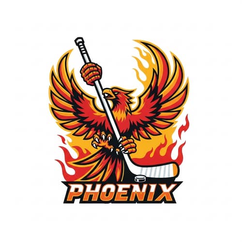 Phoenix Hockey Team Emblem - Fiery Bird with Hockey Stick