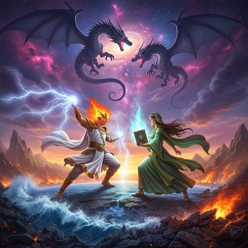 Epic Battle of Divine Beings in Cosmic Realm