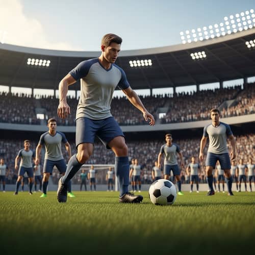 Vivid 3D Soccer Game Image with Caucasian Player in Action