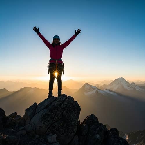 South Asian Female Mountaineer Conquers Rugged Peak at Dawn