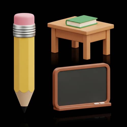 Education Icon Set: Pencil, Desk & Blackboard | 3D Icons