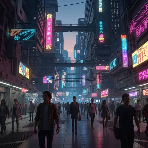 Futuristic Cyberpunk Cityscape Dusk View - Animated Urban Expanse