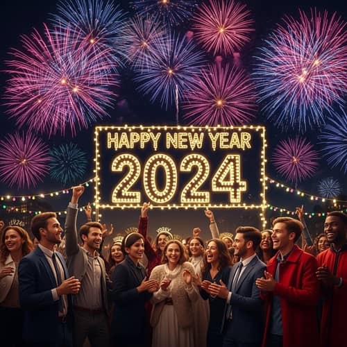 Diverse New Year's Celebration 2024 | Fireworks, Cheers, and Joy