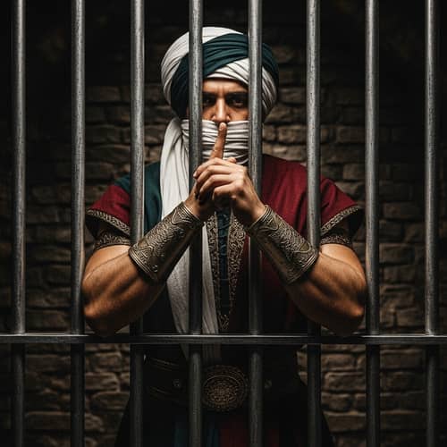 Noble Middle-Eastern Prince in Dramatic Chiaroscuro Dungeon
