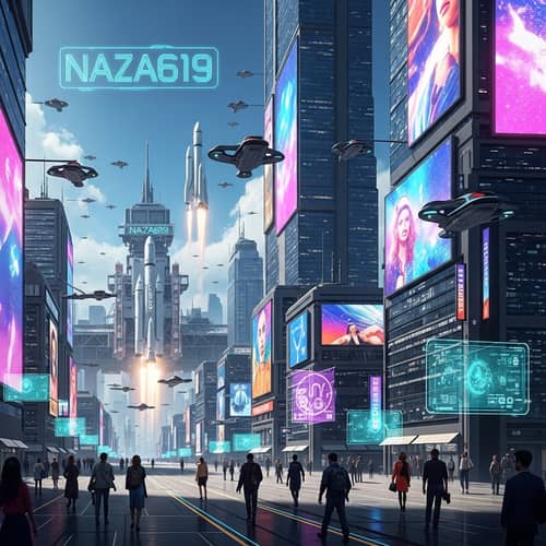 NAZA619: Futuristic Sci-Fi City with Flying Vehicles & Holographic Interfaces