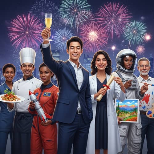 Celebrate New Year with Diverse Professionals | Joyful Scene