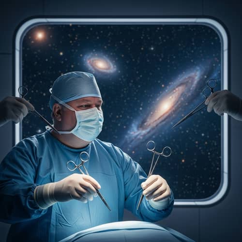 Space Surgeon: Futuristic Zero-Gravity Surgery by Expert Male Surgeon