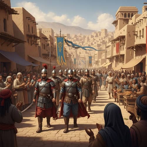 Multiracial Army Marching Through Ancient City | Historic Scene