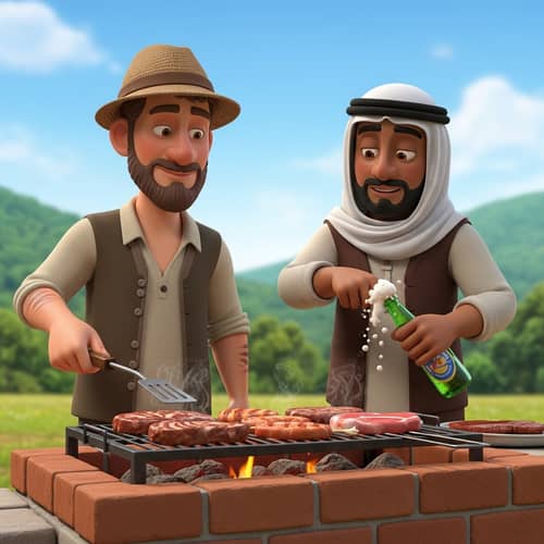 Animated Hillbilly BBQ: Rustic Characters Grilling Meats