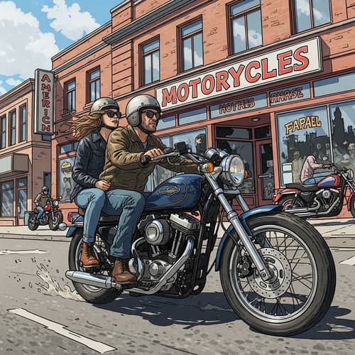 Vintage-Style Motorcycle Riding Through Layton Street Art