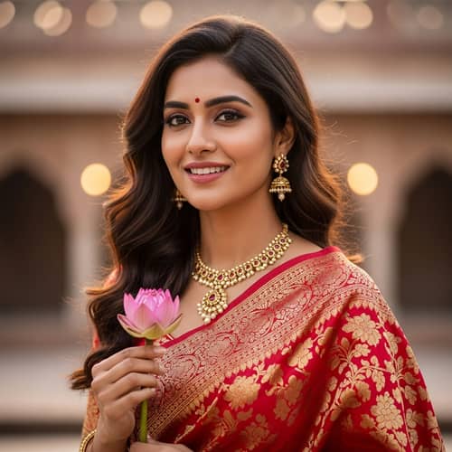 Beautiful South Asian Woman in Red Sari | Elegant Portrait