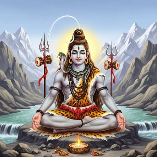Tranquil Depiction of Lord Shiva Meditating in Himalayas