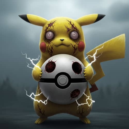 Zombie Pikachu Holding Pokeball - Scary Electric Creature