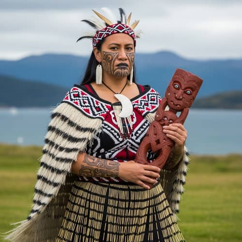 Vibrant Maori Woman Adorned in Tradition