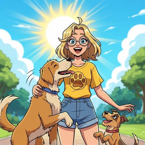 Colorful Animation Style Portrait of a Cheerful 22-Year-Old Blonde Woman with Glasses