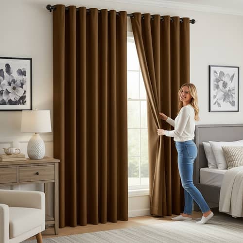 Inviting Coffee-Colored Curtains: Cozy Room Scene