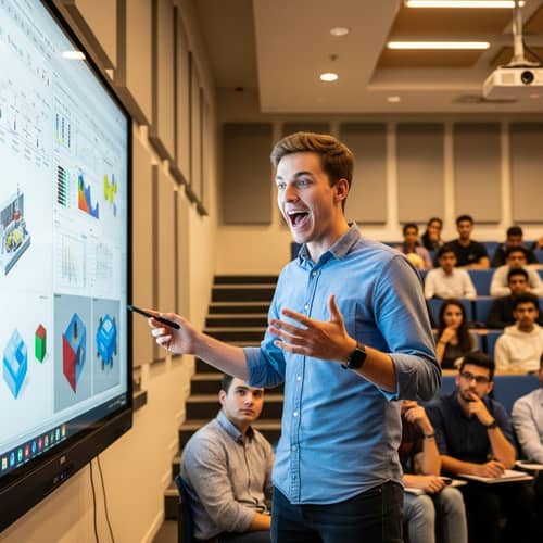 Enthusiastic Caucasian Student Engaging in Project Activities
