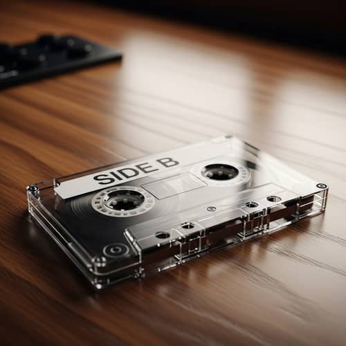 Side B Cassette Tape on Wooden Desk - Nostalgic Music Era