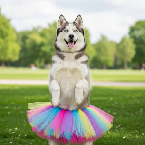 Adorable Husky in Colorful Tutu - Playful Pup