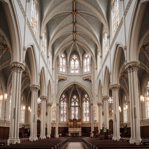 Awe-Inspiring Sanctuary with Serene Atmosphere and Stained Glass Designs