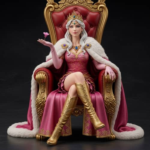 Majestic Princess on Throne with Golden Tiara and Jewelry