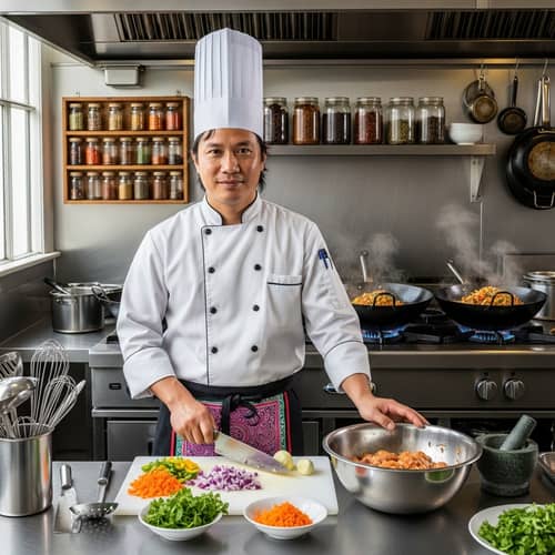 Hmong Professional Chef in Traditional Attire | Culinary Expert in Action