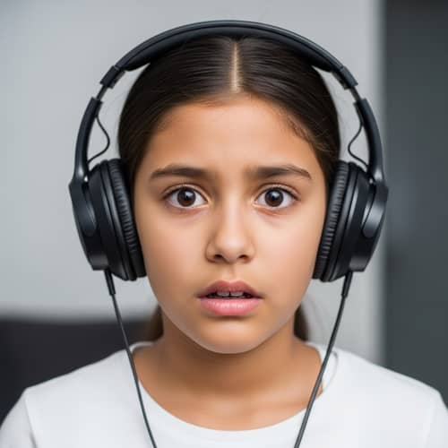 Scared Girl in Headphones - Emotional Photography