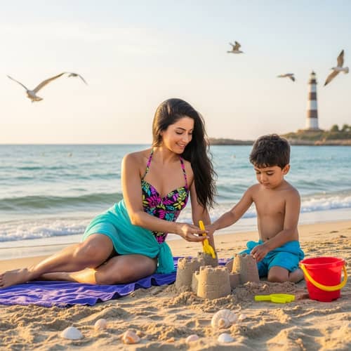 Beach Day with Middle-Eastern Mother and Son: Quality Family Time