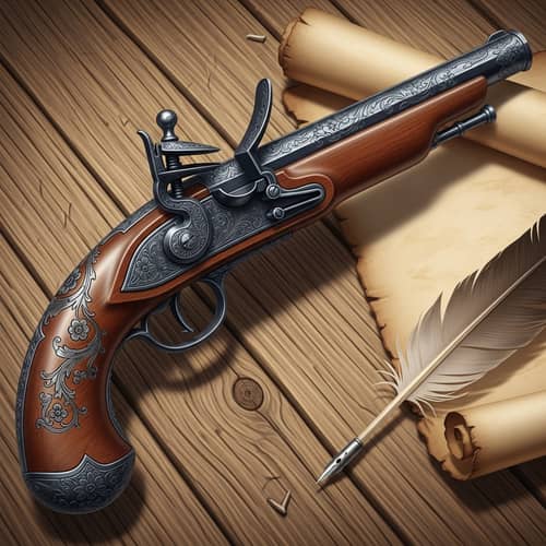 Vintage Black Flintlock Pistol Illustration | Exquisite Floral Designs