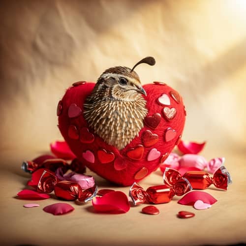 Charming Valentine's Day Quail-Heart Amidst Roses and Candies