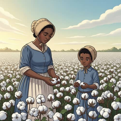 Young Black Mother and Son Picking Cotton | Heartwarming Scene