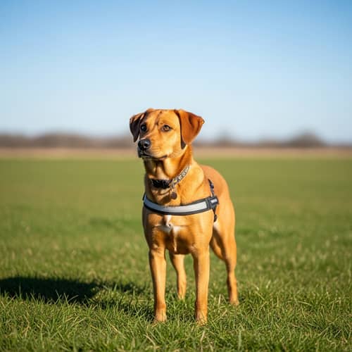 Medium Short-Haired Golden Brown Dog in Grassy Field