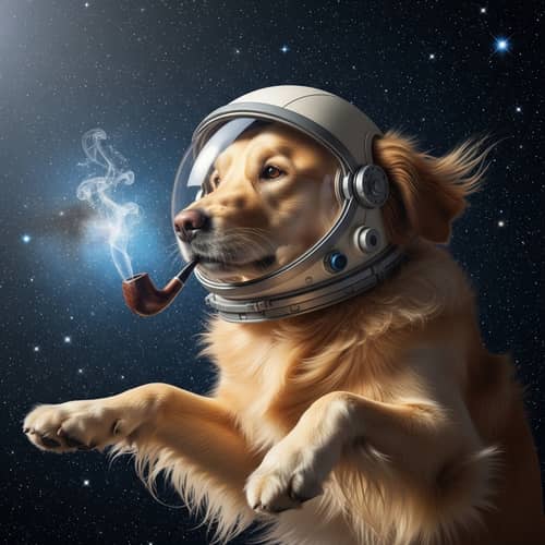 Realistic Dog Astronaut Smoking in Space