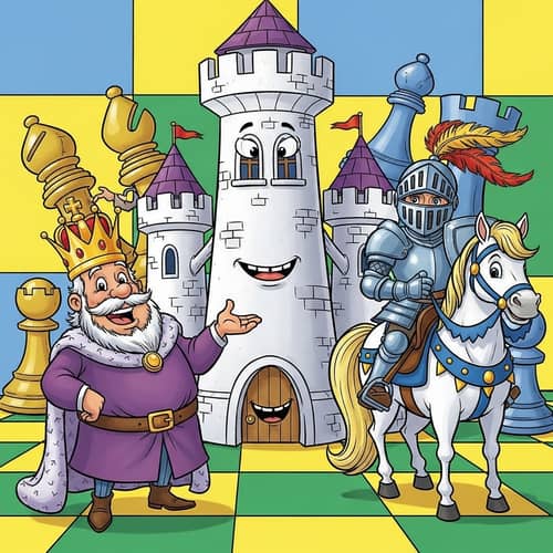 Whimsical Chess Pieces for Children's Comic Book
