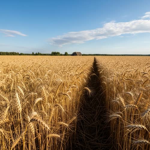 Golden Wheat Field - Idyllic Farmhouse Scenery