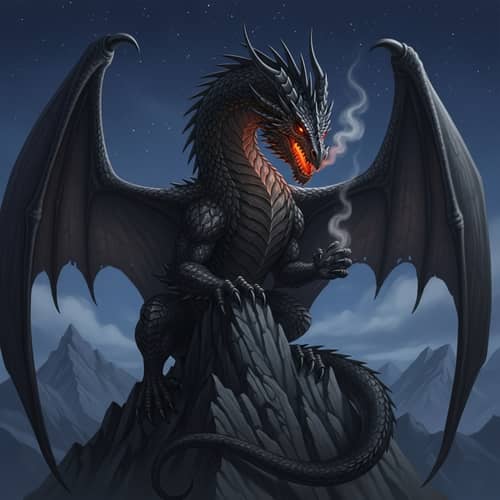 Majestic Black Dragon on Mountain Peak