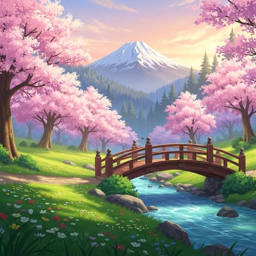 Majestic Snow-Capped Mountain and Enchanted Forest Landscape