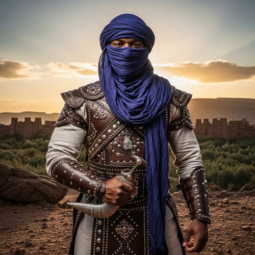 Muscular African-American Man in Traditional Amazigh Warrior Attire