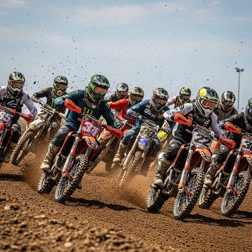 Diverse Monster Army Motocross Riders Racing at High Speeds