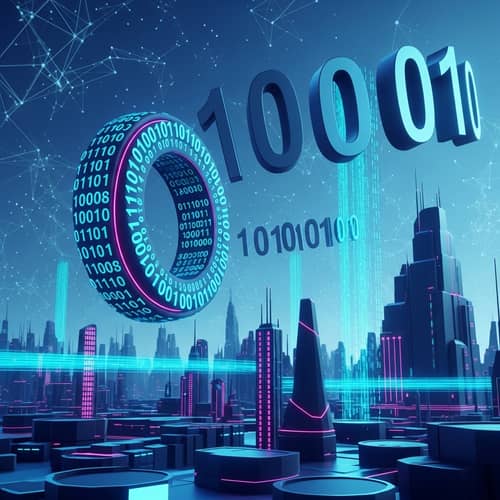 Futuristic Binary Code Landscape | Digital World Visuals