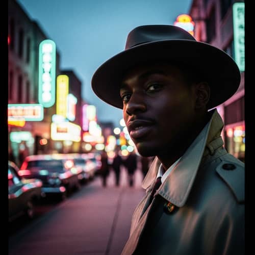 Charismatic Black Man in Vintage Film Noir Setting